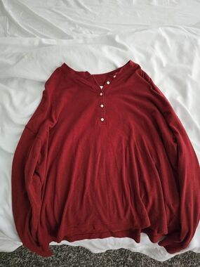 Abercrombie & Fitch Red Long Sleeve Henley Top